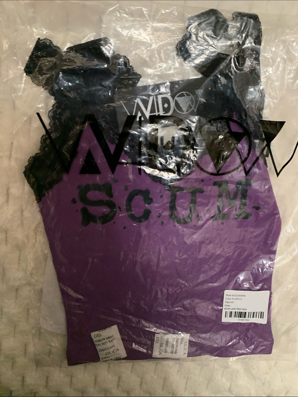 Dolls Kill Widow Purple Lace Trim 'SCUM' Crop Tank, NWT, Size XS
